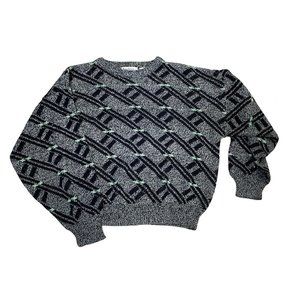 VTG 90s Santana Cosby Grandpa Sweater  Geometric Green Black Gray Abstract